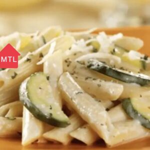 Penne aux 4 fromages, courgettes sautées