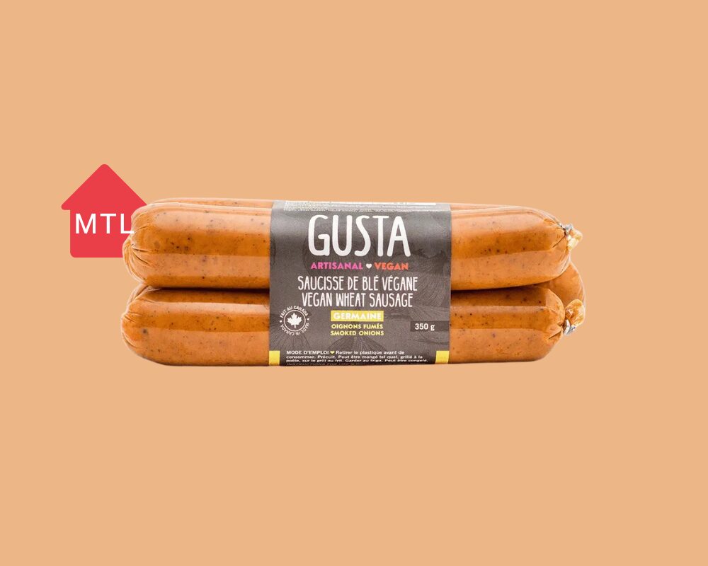 Saucisses Oktoberfest oignons fumés, végétariennes (emballage Gusta)